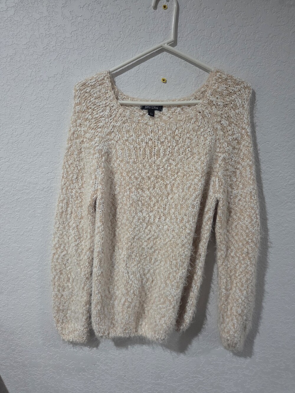 Buffalo David Bitton Cream Bouclé Crewneck Sweater Size Large